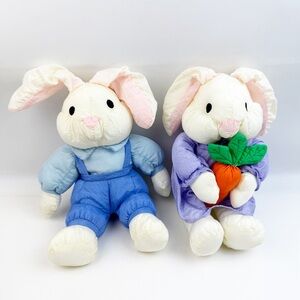 Vtg 80s Anima Boy Girl Bunny Rabbit Plush Nylon Parachute Stuffed Carrot Easter